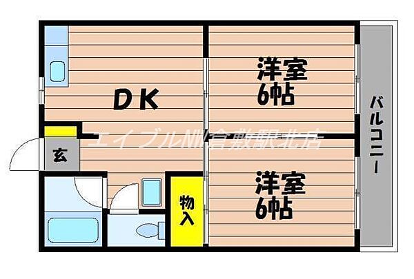 岡山県倉敷市中島(賃貸アパート2DK・2階・39.70㎡)の写真 その2