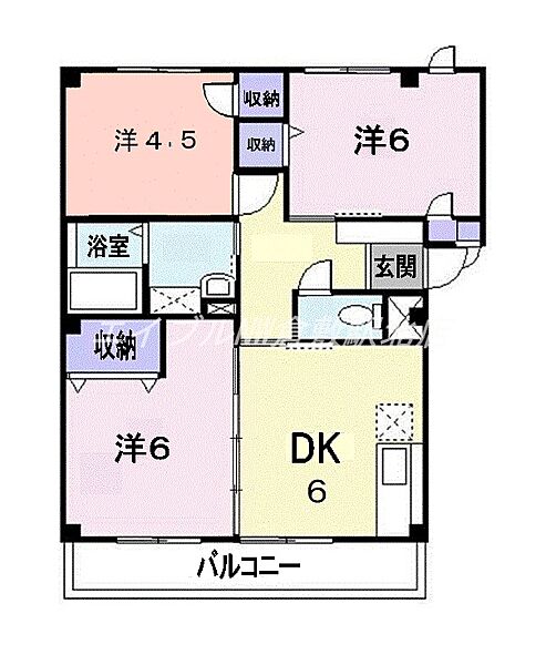 岡山県倉敷市大内(賃貸マンション3DK・3階・57.05㎡)の写真 その2