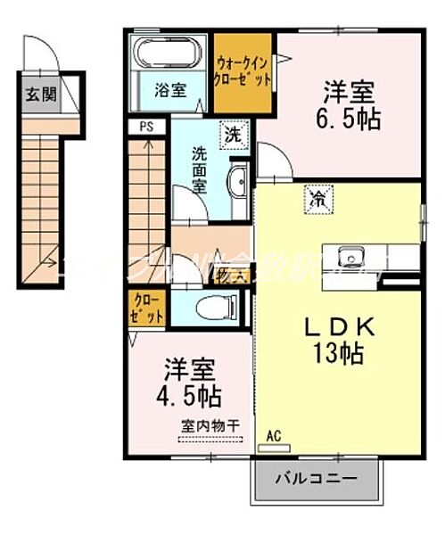 岡山県倉敷市連島町鶴新田(賃貸アパート2LDK・2階・63.63㎡)の写真 その2