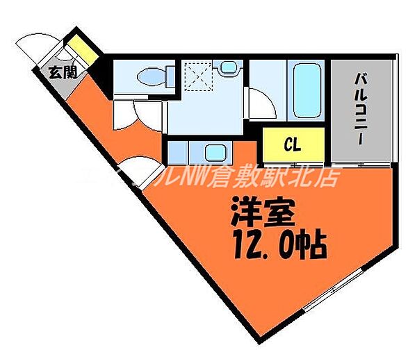 岡山県倉敷市鳥羽(賃貸マンション1R・3階・32.99㎡)の写真 その2