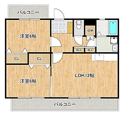 フォリア大佐野 3階2LDKの間取り