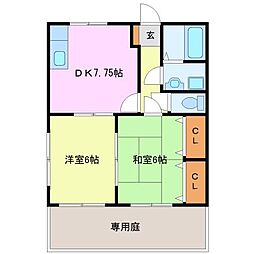 メゾン十楽1 2DKの間取図画像