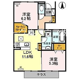 セジュールプルニエ2A棟 2LDKの間取図画像