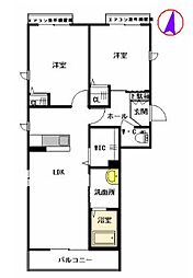 ベレオ東大利 2LDKの間取図画像