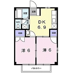 ビューハイツ 2DKの間取図画像