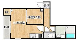 THENOBLES二日市駅前 1LDKの間取図画像