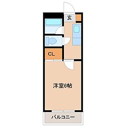 プレアール塔原東 1Kの間取図画像