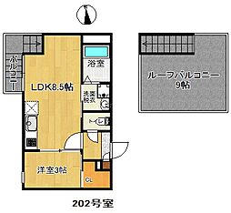 グランティック二日市 1LDKの間取図画像