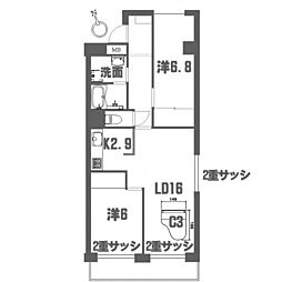 宮前平土橋スカイマンション 2LDKの間取図画像