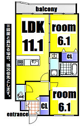 ニューシティアパートメンツ南小倉2 2LDKの間取図画像