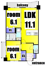 ニューシティアパートメンツ南小倉1 2LDKの間取図画像