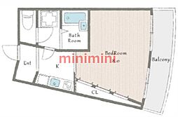 アップルハイツ南芥川 1Kの間取図画像