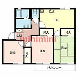 ハイツシグナスB棟 3DKの間取図画像