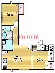 カーサヴェルデ千里 2LDKの間取図画像