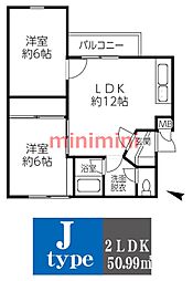 パティオ小松 2LDKの間取図画像