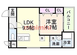 茨木市奈良町アパート 1LDKの間取図画像