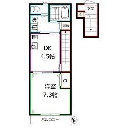 Lucent・K 2階1DKの間取り