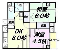 プログレス国立 1階2DKの間取り
