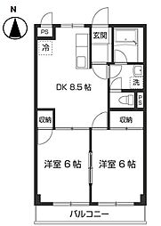 ライムかいぬま 2DKの間取図画像