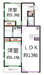 ガーデンコート 2LDKの間取図画像