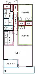 パールハイツ恋ヶ窪 2LDKの間取図画像