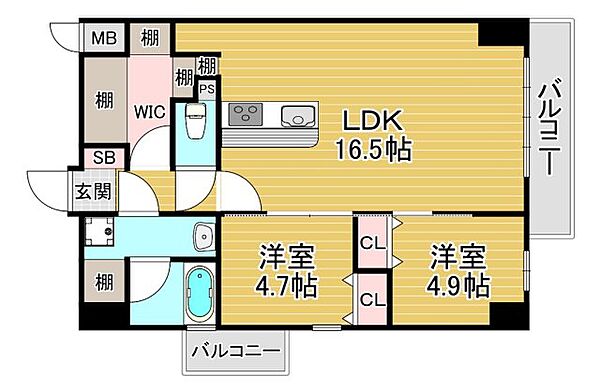 グリュックメゾンF-SAGISU 201｜大阪府大阪市福島区鷺洲2丁目(賃貸マンション2LDK・2階・59.18㎡)の写真 その2