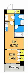 J.GRANCourt品川西大井WEST 1DKの間取図画像