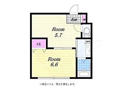 ヴィラ海岸通 1DKの間取図画像