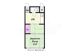 ヴィラ大正 2DKの間取図画像