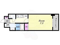 アスヴェル阿波座BLUEEARTH 1Kの間取図画像