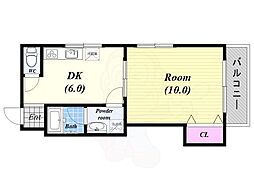 ヴィラ天保山 1DKの間取図画像