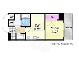 CloverResidence弁天町 1DKの間取図画像