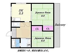 第2セイカイハイツ 2DKの間取図画像