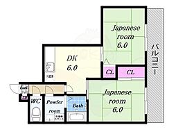 アビタシオン九条 2DKの間取図画像