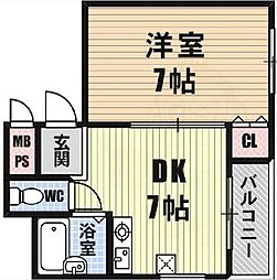 ラヴィーハイツ 1DKの間取図画像