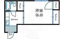 千代崎ハイツ 1Kの間取図画像