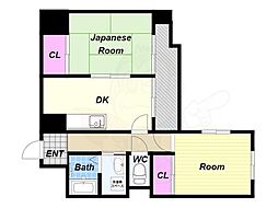 シャトー元町 2DKの間取図画像