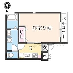 GRANDIOR北白川 1Kの間取図画像