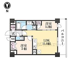 ジオエント四条大宮 2LDKの間取図画像