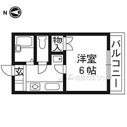 中井マンション新烏丸 1Kの間取図画像