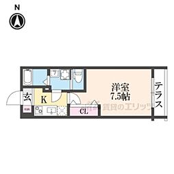 YUMARIN7百万遍 1Kの間取図画像