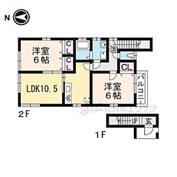JR東海道・山陽本線 草津駅 徒歩14分の賃貸アパート 2階2LDKの間取り