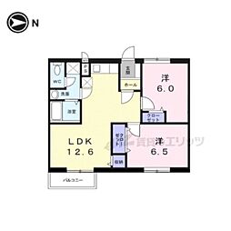 JR湖西線 唐崎駅 徒歩14分の賃貸アパート 1階2LDKの間取り
