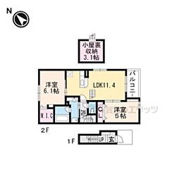プラシード新城1 2LDKの間取図画像