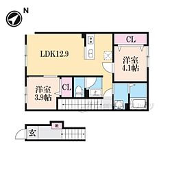 chouette 2LDKの間取図画像