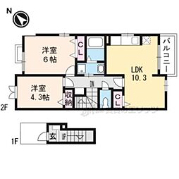 いーぐる・D2 2LDKの間取図画像