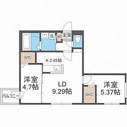 S-RESIDENCE琴似4条 2LDKの間取図画像