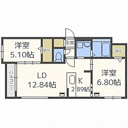 ヴィアラ山の手77 2LDKの間取図画像
