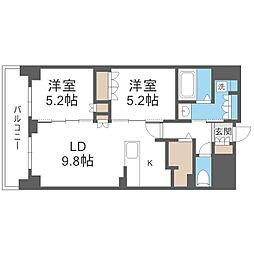 札幌市中央区北三条西12丁目マンション 2LDKの間取図画像