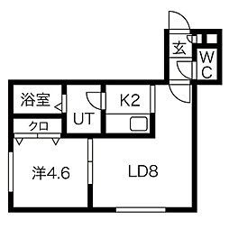 ウエストブルー 1LDKの間取図画像